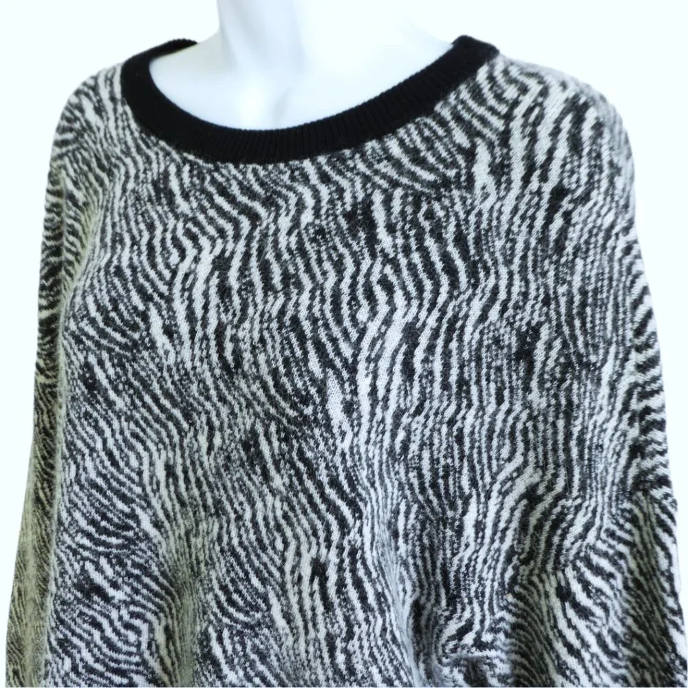 Alpaca Silk Cashmere Blend Nordstrom Animal Sweater Ribbed Knit Black Trim L